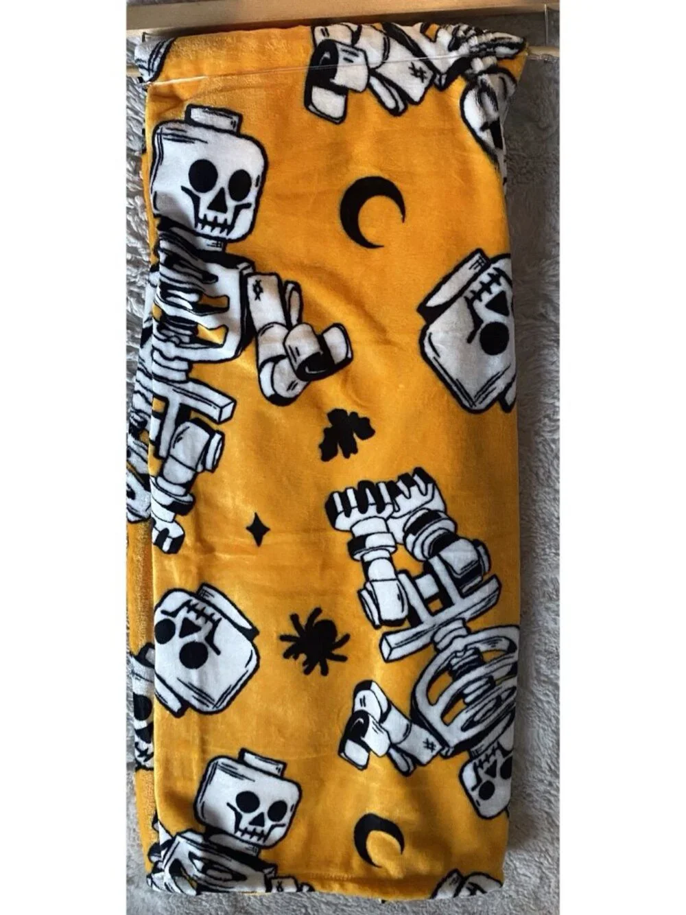 LEGO Skeleton Halloween Plush Throw Blanket 50” X 70” Orange All-Over Print NEW
